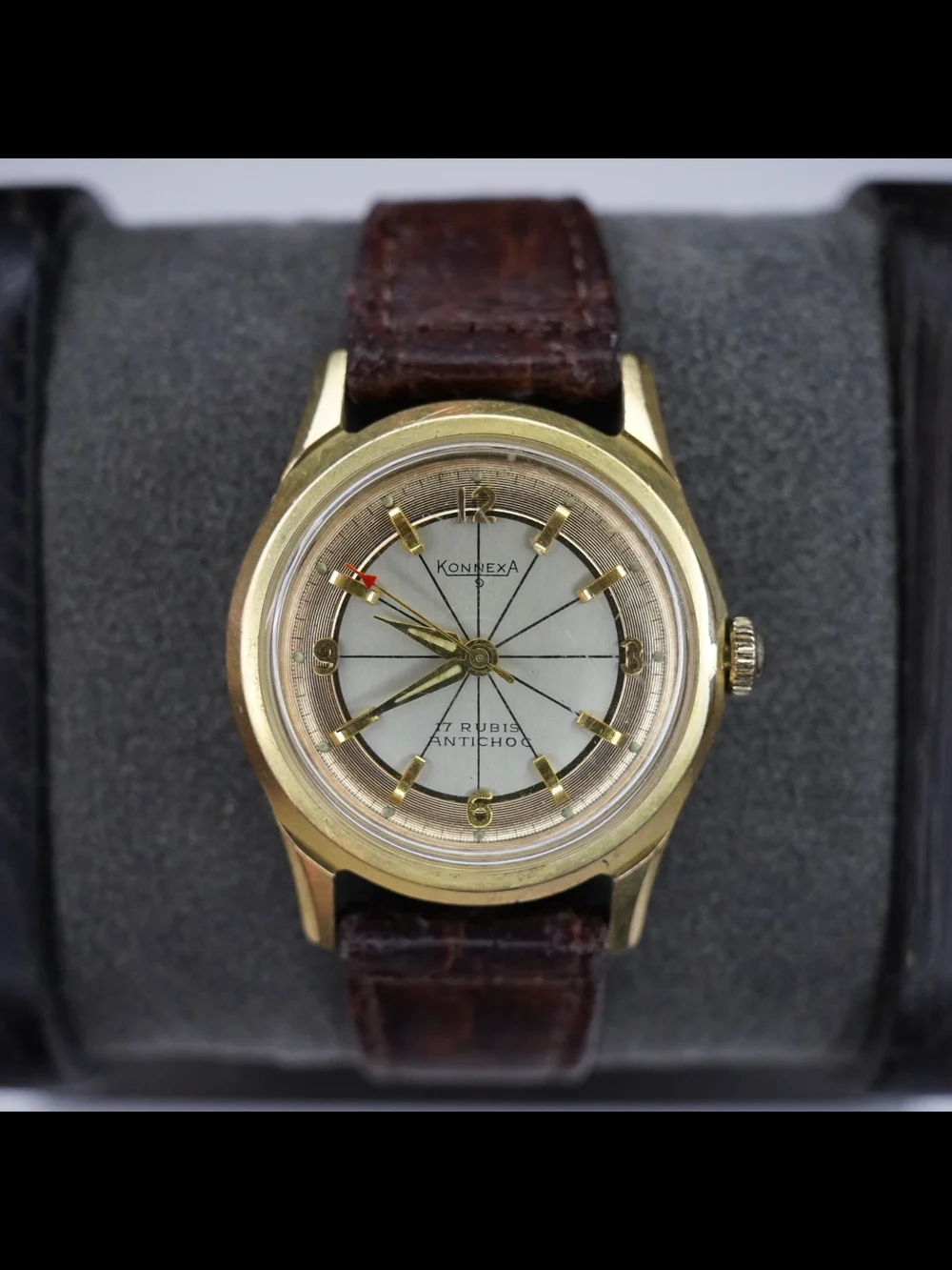 Vintage Konnexa 17 Rubis Antichoc Mechanical Men's Gold Plated Watch Runs